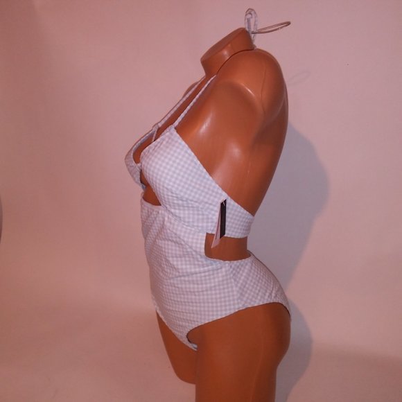 Victoria Secret‎ One Piece Swim Light Blue White Checkered Gingham Strappy New - Picture 9 of 11